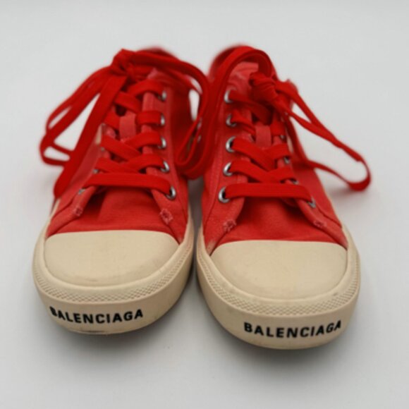 EUC-Balenciaga Red Distressed Paris Low Top Sneakers - 39/8.5 - Picture 1 of 9